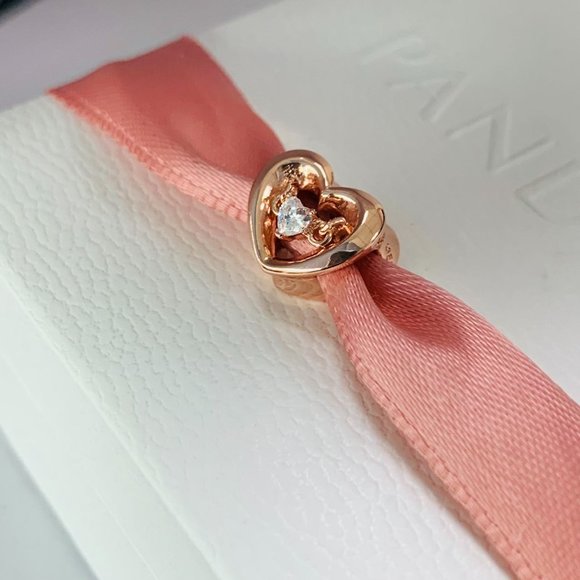 Pandora Radiant Heart & Floating Stone Charm power of love Pendant Rose Gold - Picture 3 of 6